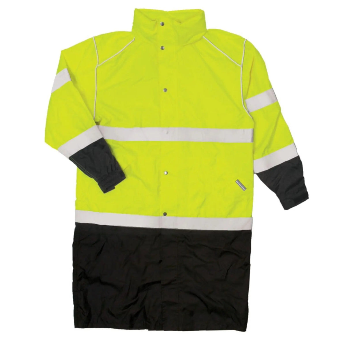 Kishigo RWJ108 Premium Brilliant Series Long Rain Coat, Type R, Class 3, Lime, 1 Each-F-Flat