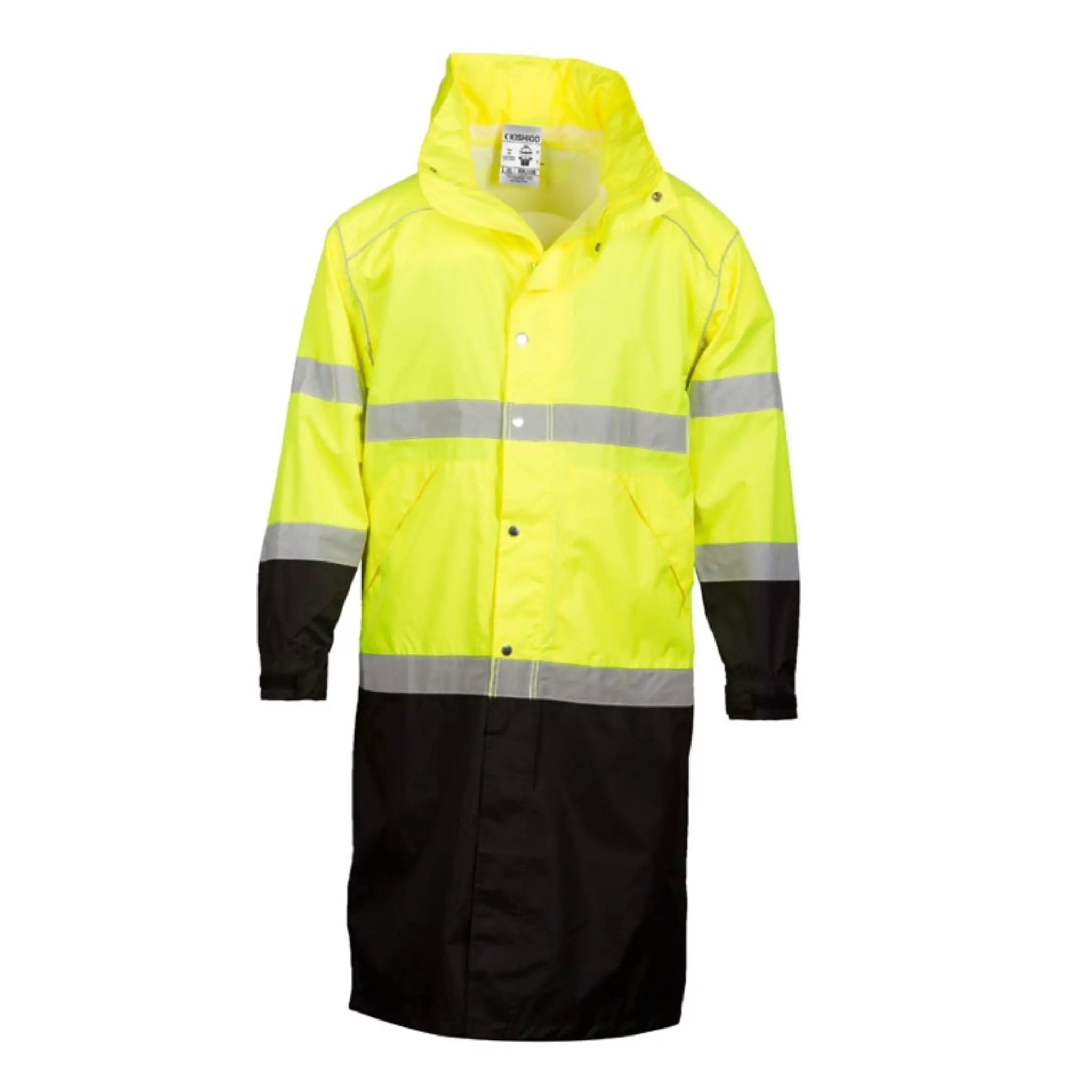 Kishigo RWJ108 Premium Brilliant Series Long Rain Coat, Type R, Class 3, Lime, 1 Each-Front