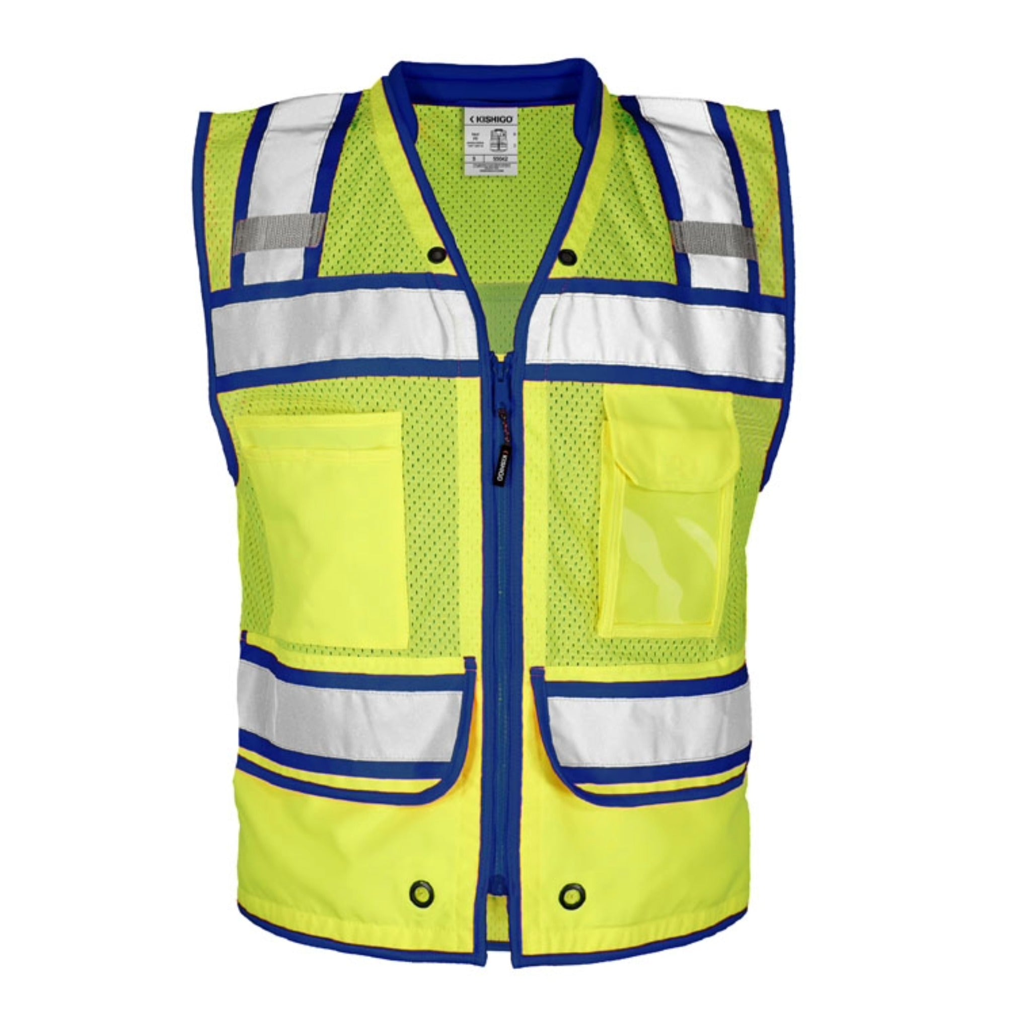 Kishigo S5042 Color Contrast High Performance Surveyors Vest, Type R, Class 2, Lime/Royal Blue, 1 Each