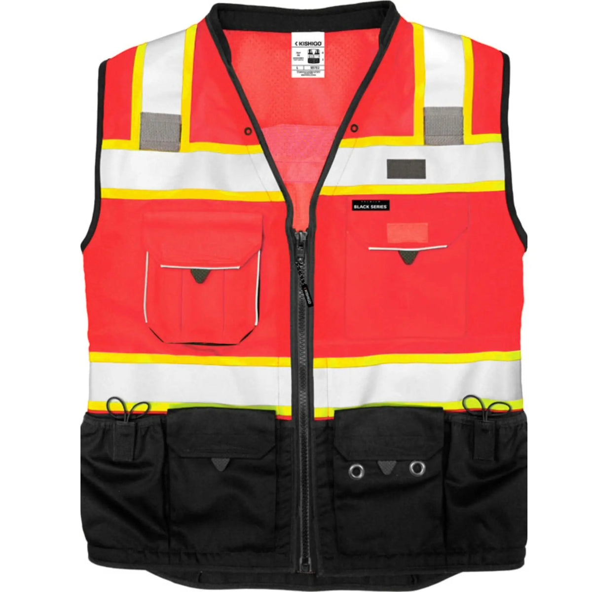 Kishigo S5702 Premium Black Series Surveyors Vest, Type R, Class 2, Fluorescent Red, 1 Each