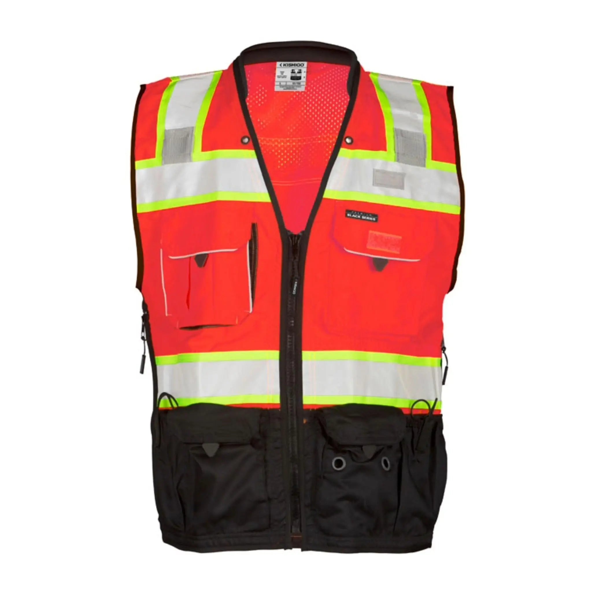 Kishigo S5702 Premium Black Series Surveyors Vest, Type R, Class 2, Fluorescent Red, 1 Each