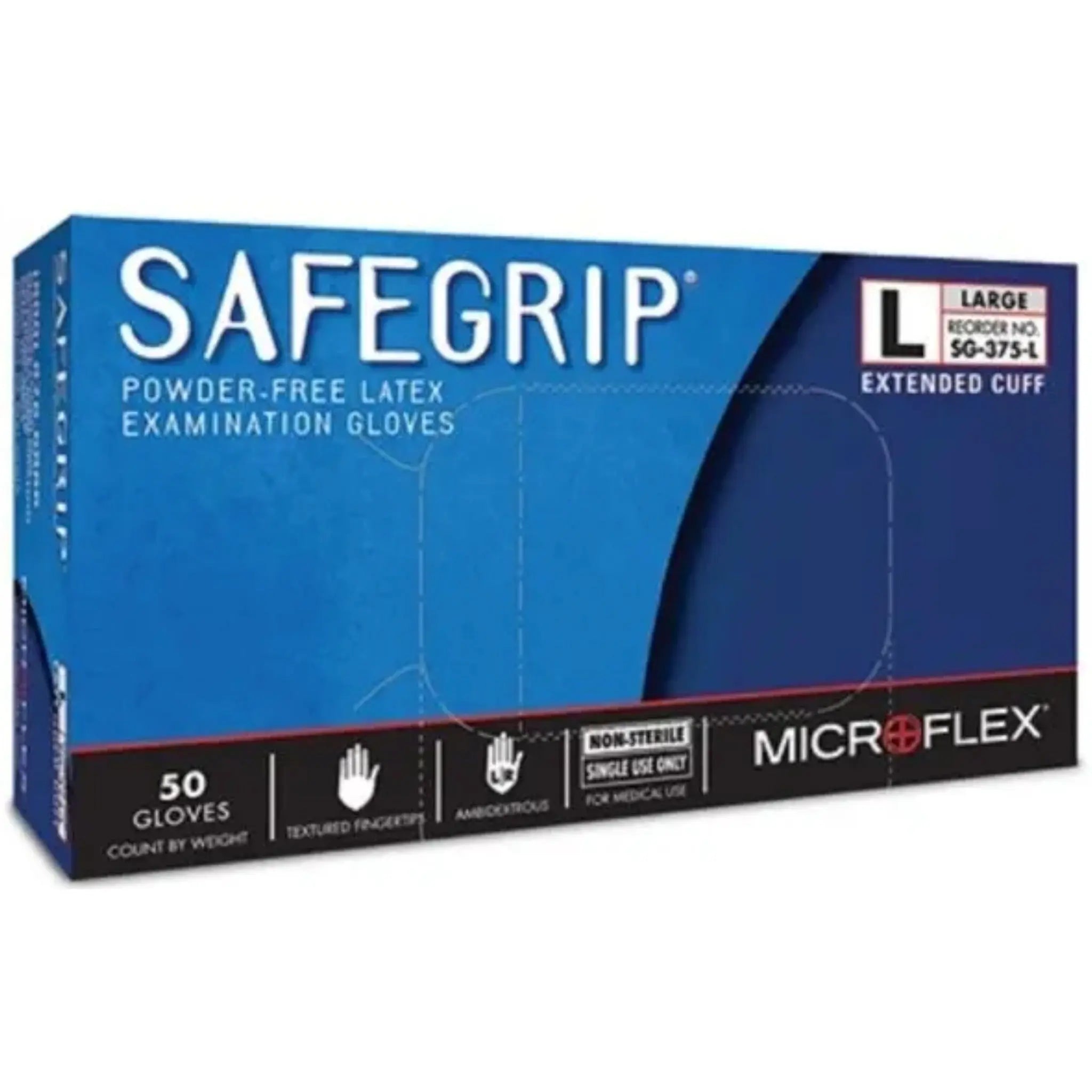 Ansell MicroFlex SafeGrip SG-375 Disposable Latex Glove, Blue, Small, 50 Gloves per Box, Case of 10 BoxesÂ