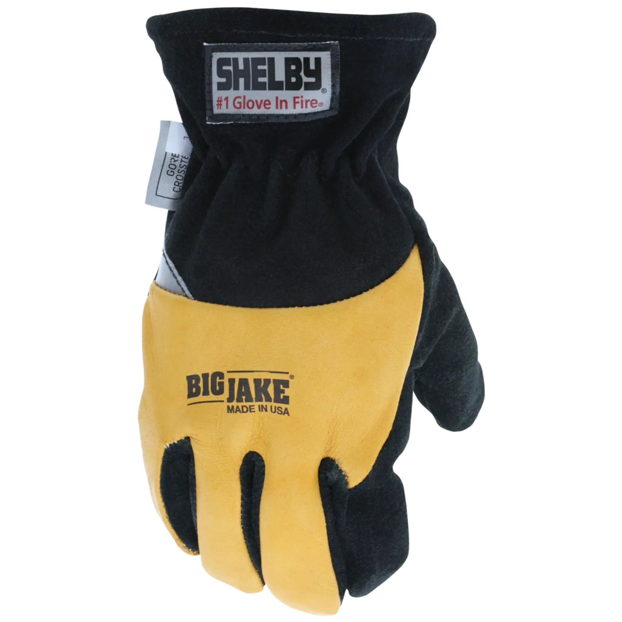 Shelby New Big Jake 5283 Cow, Elk, CTFT, NFPA Glove, Gold/Black, 1 Pair, Back View