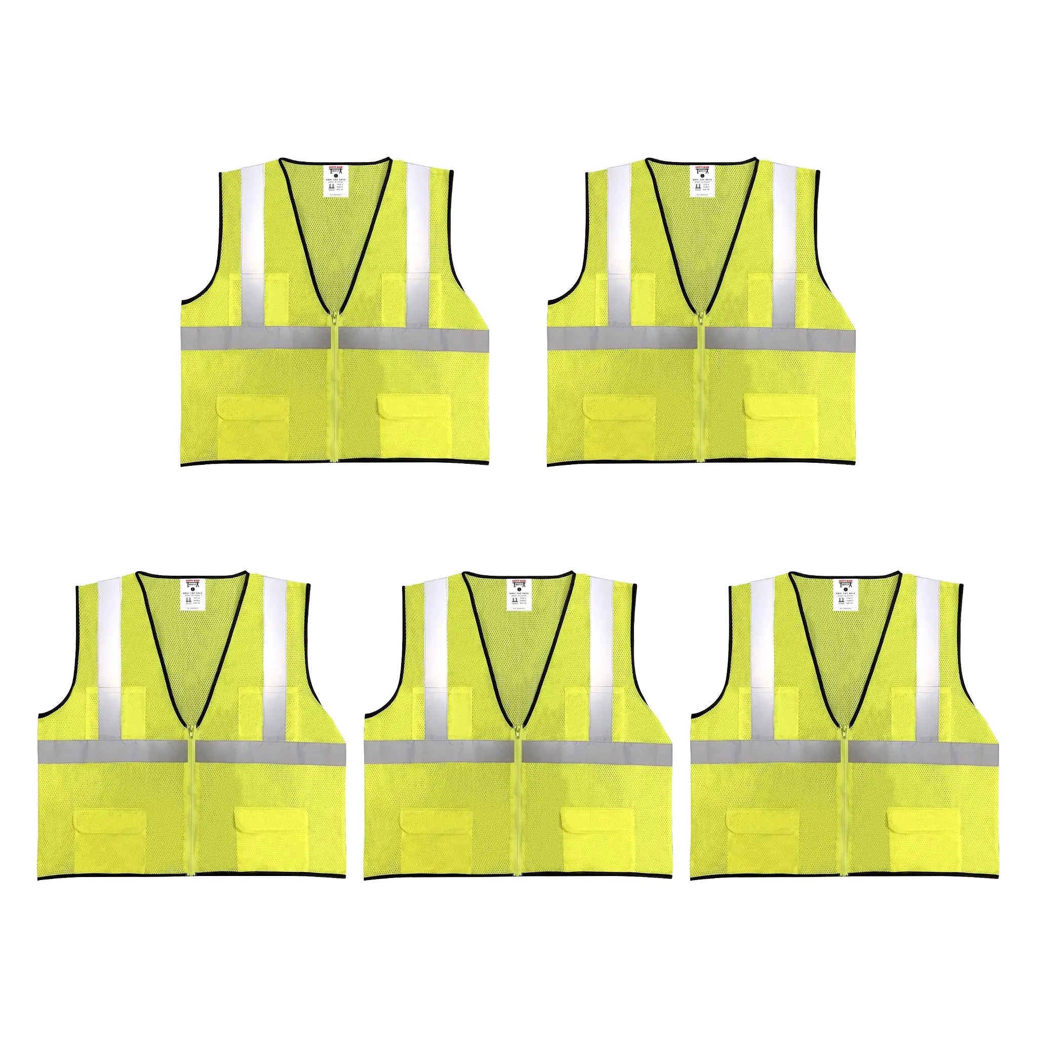 Safety Main 05EAMYZ Economy Vest, Class 2, All Mesh, Hi-Vis Yellow, Pack of 5