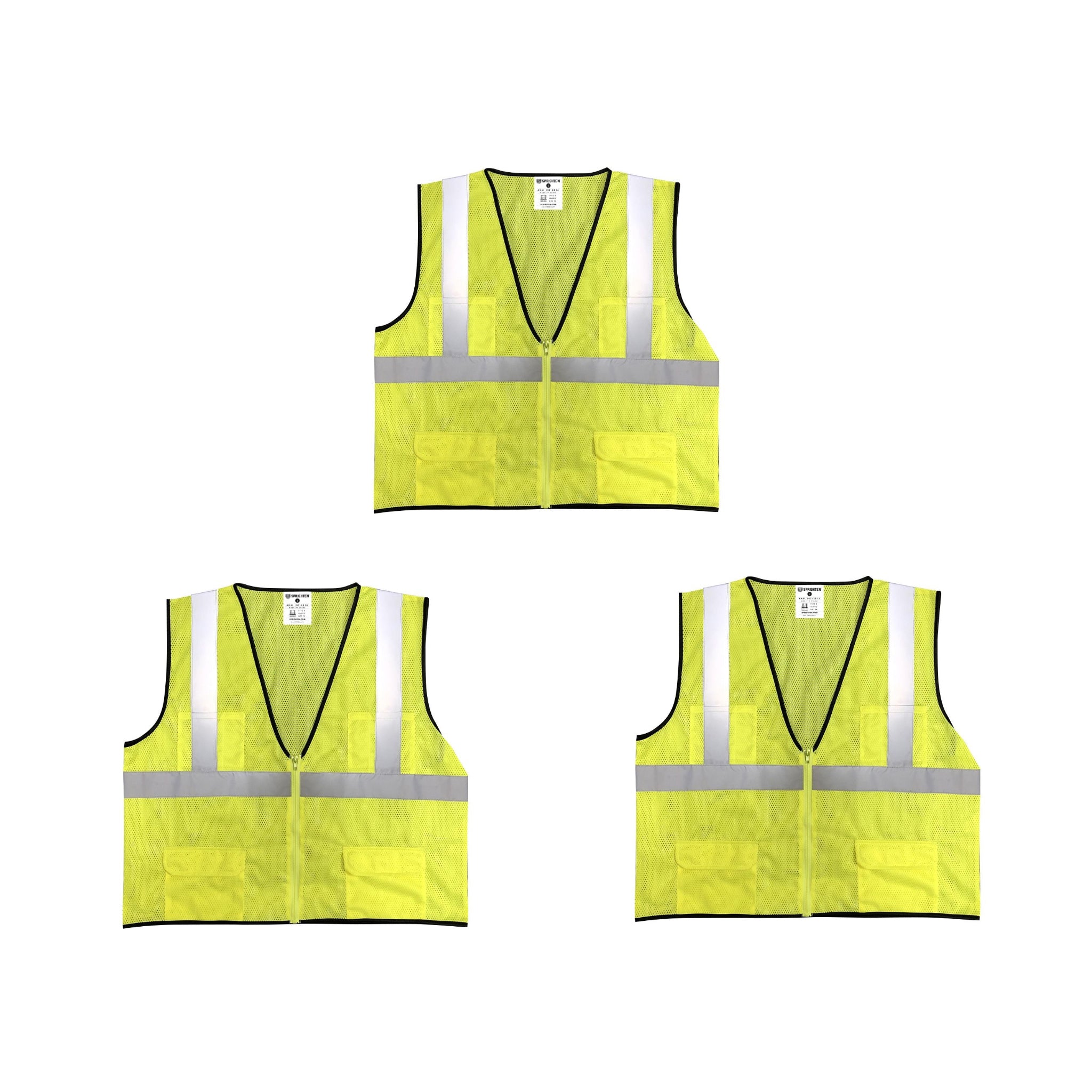 Safety Main 05EAMYZ Economy Vest, Class 2, All Mesh, Hi-Vis Yellow, Pack of 3