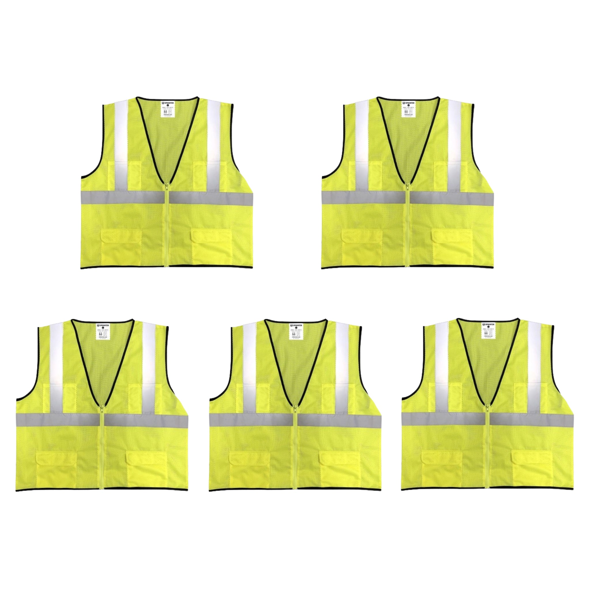 Safety Main 05EAMYZ Economy Vest, Class 2, All Mesh, Hi-Vis Yellow, Pack of 5