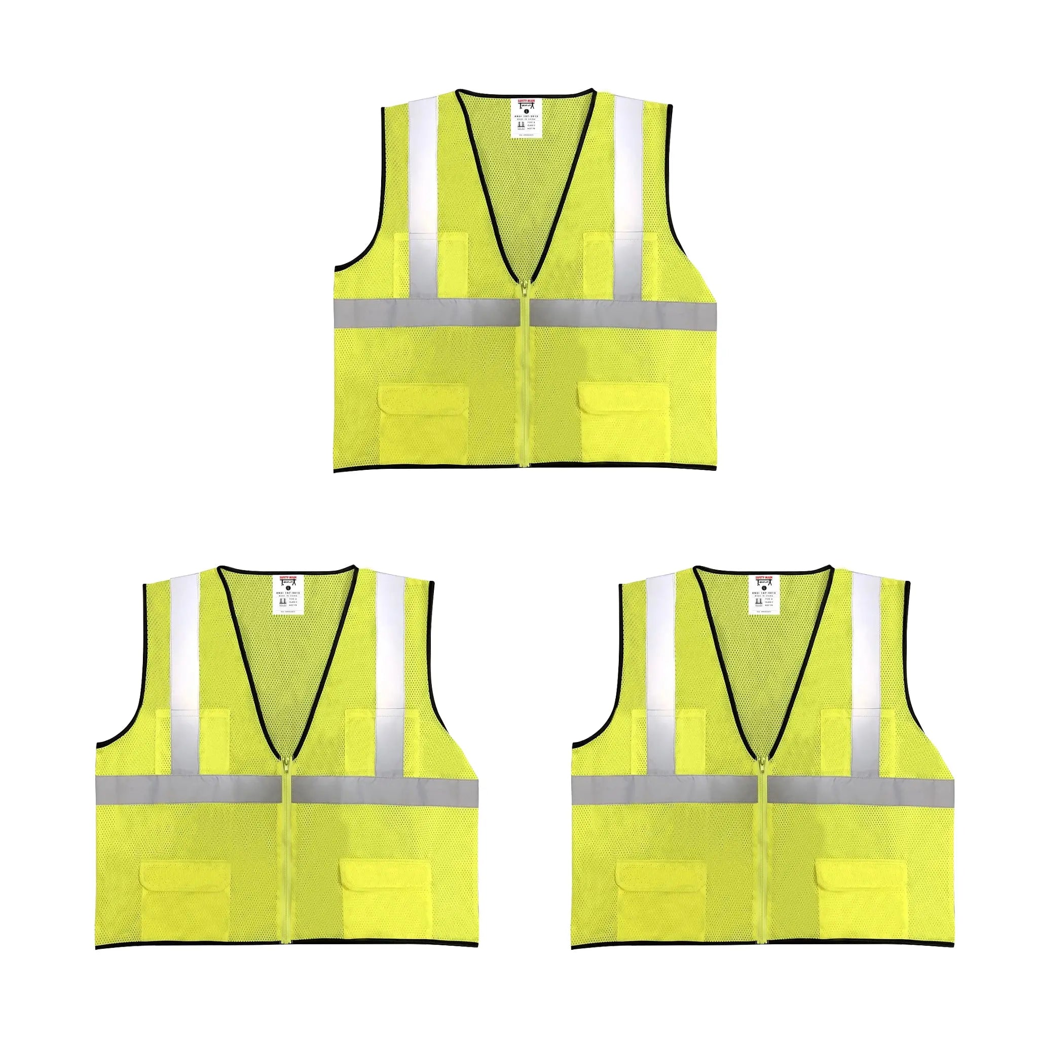 Safety Main 05EAMYZ Economy Vest, Class 2, All Mesh, Hi-Vis Yellow, Pack of 3