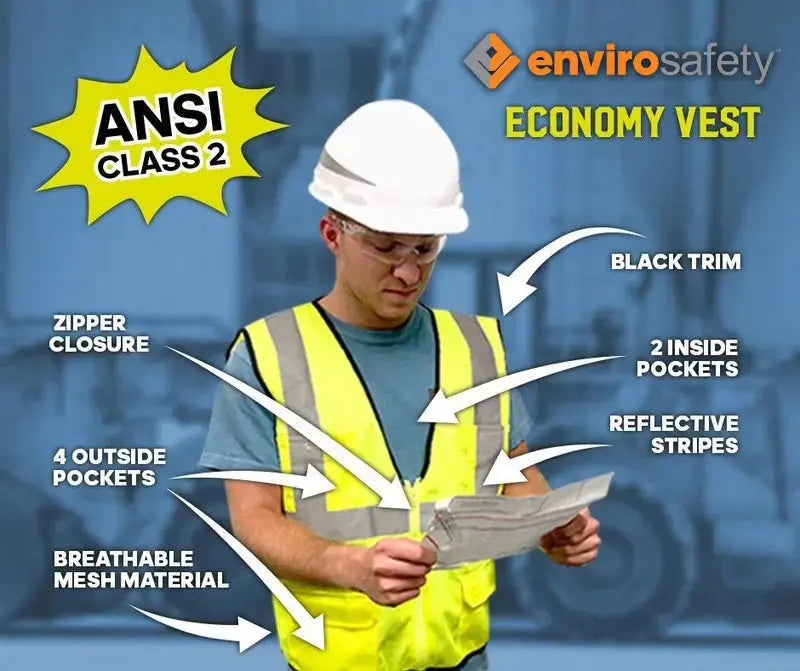 Safety Main 05EAMYZ Economy Vest, Class 2, All Mesh, Hi-Vis Yellow, Ansi Class 2