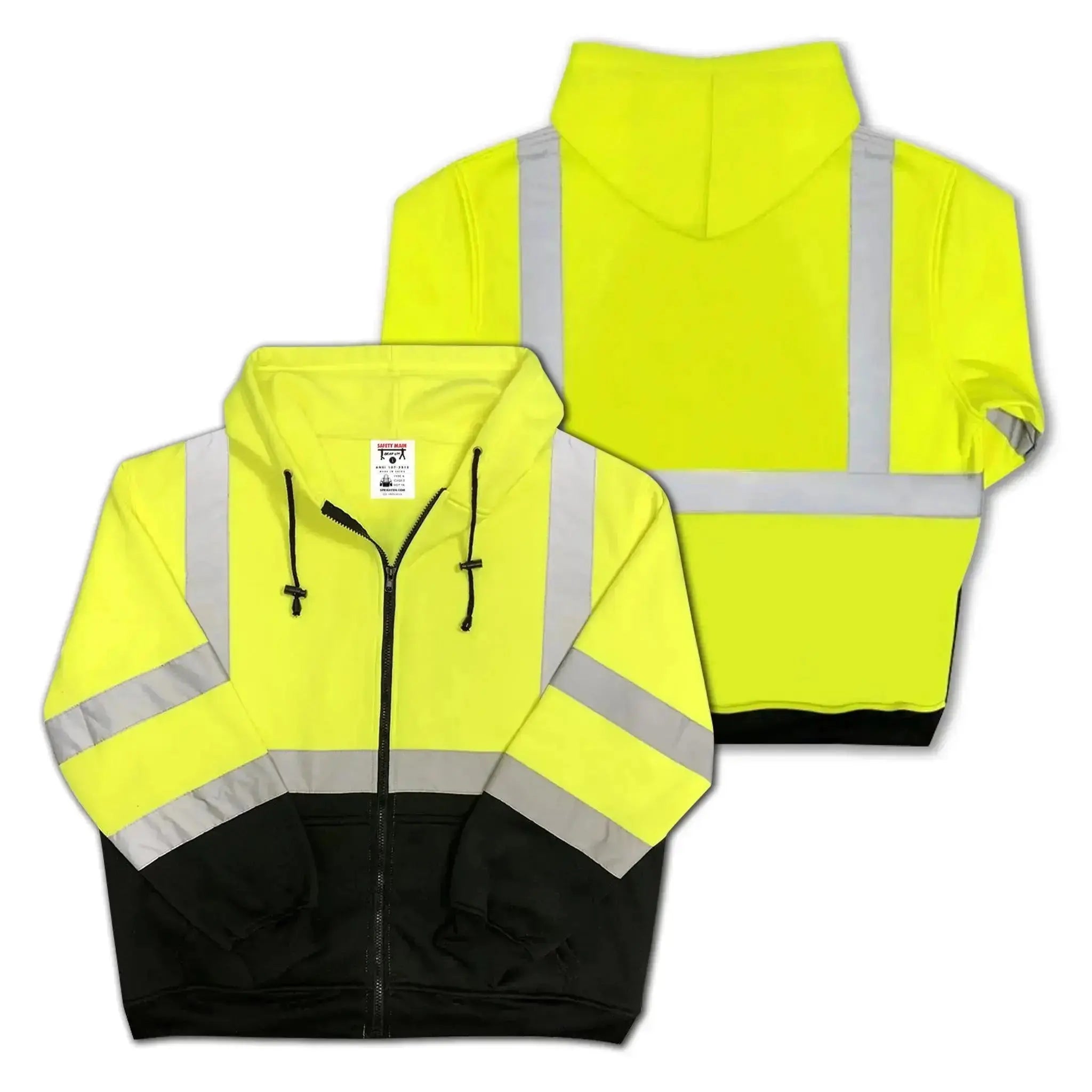 Safety Main 05LWJYB Lightweight Jacket, Class 3, Hi-Vis Yellow with Black Bottom, Front and Back View Image