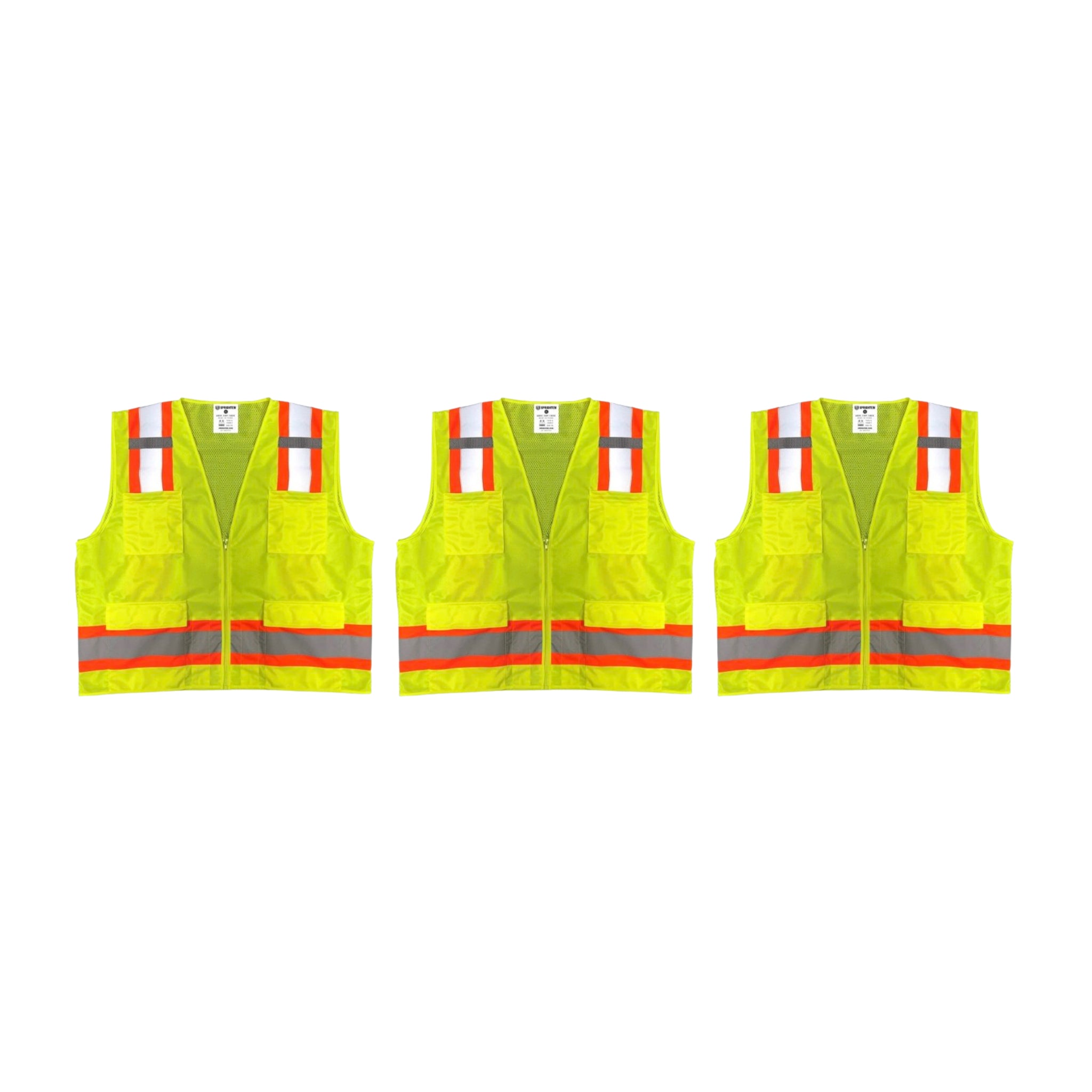 Safety Main 05TTSYZ Surveyor Vest, Class 2, Solid Front, Mesh Back, Hi-Vis Yellow, Pack of 3