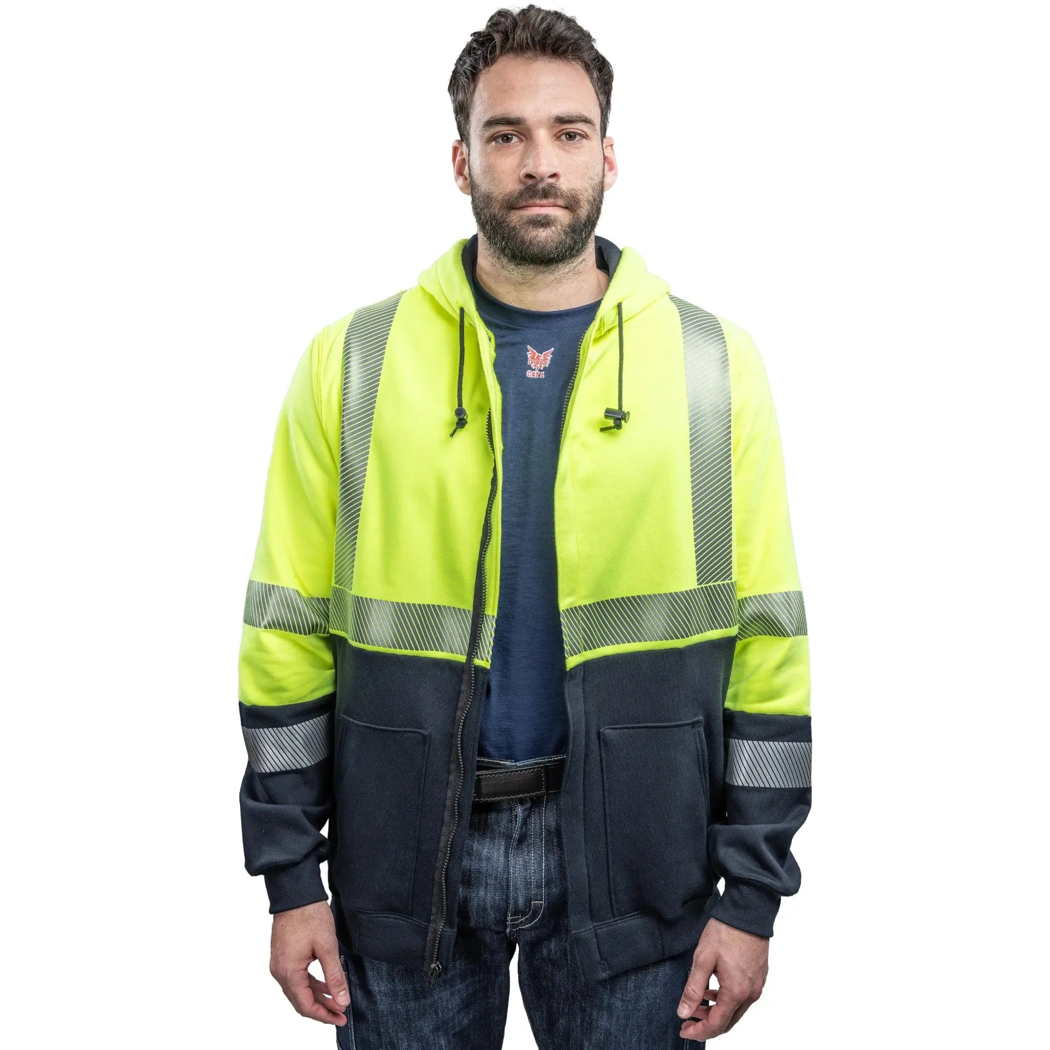 National Safety Apparel DRIFIRE SWSHEHZC3 FR Hi-Vis Hybrid Zip Hoodie Class 3-Model-Front