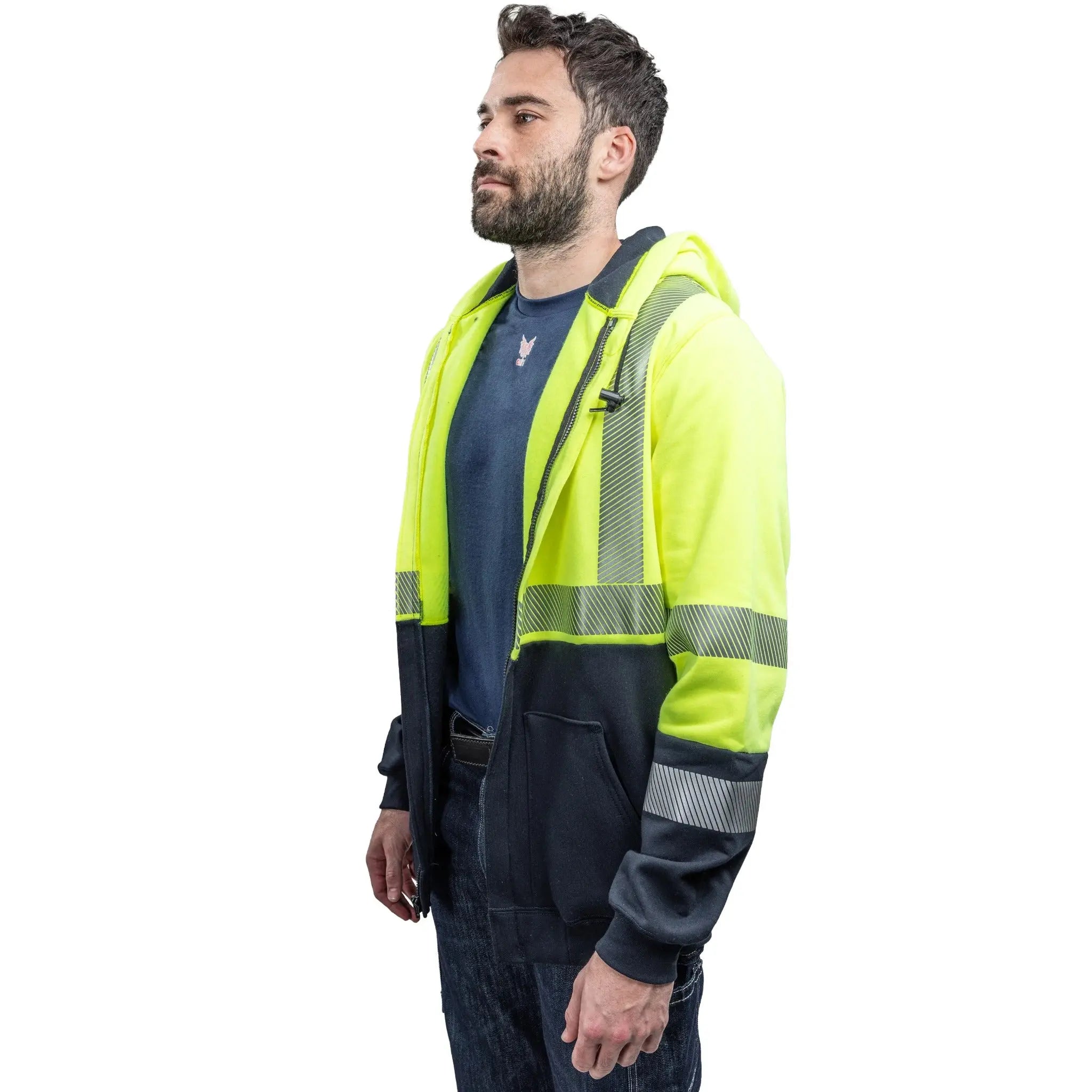 National Safety Apparel DRIFIRE SWSHEHZC3 FR Hi-Vis Hybrid Zip Hoodie Class 3-Model-Side