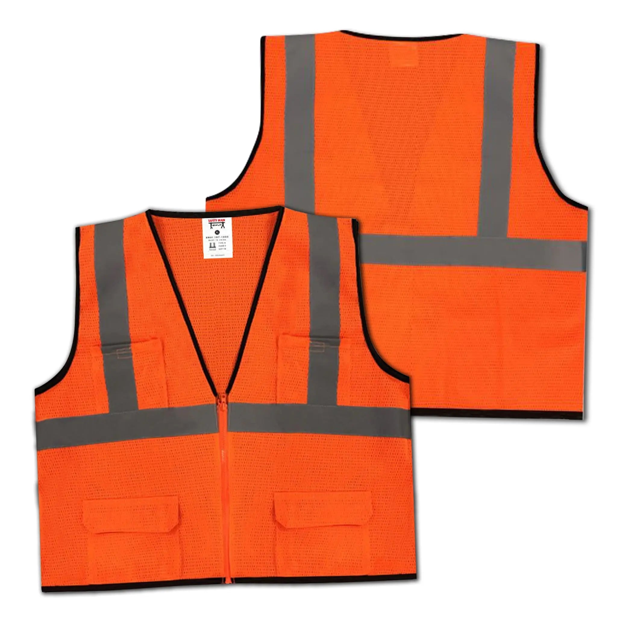 Safety Main 05EAMO Economy Vest, Class 2, All Mesh, Hi-Vis Orange, Front and Back
