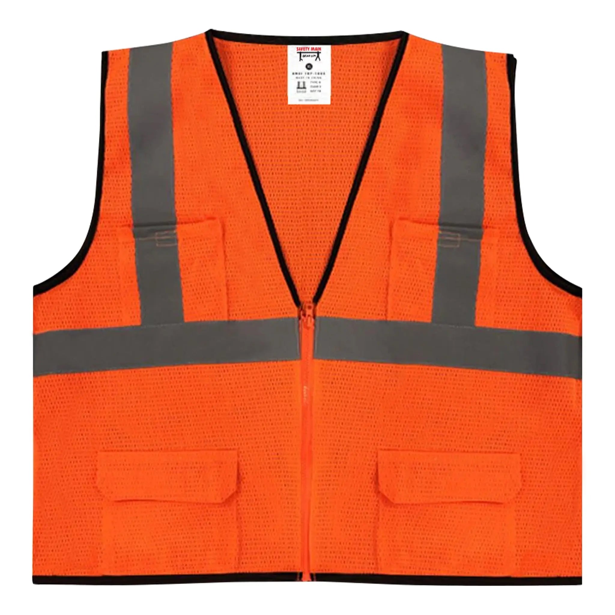 Safety Main 05EAMO Economy Vest, Class 2, All Mesh, Hi-Vis Orange, Front View