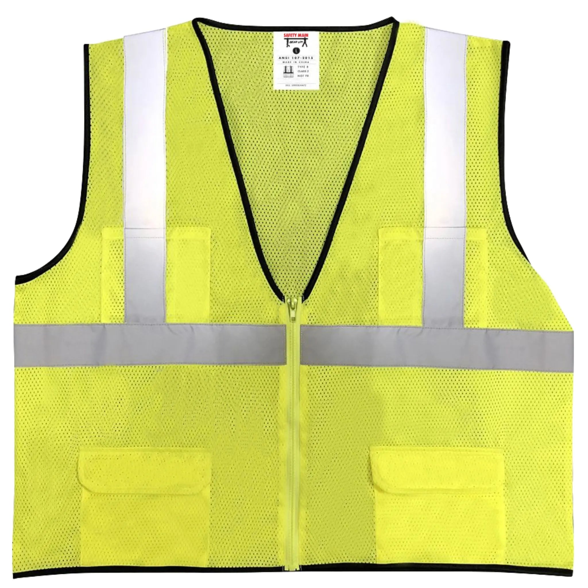 Safety Main 05EAMYZ Economy Vest, Class 2, All Mesh, Hi-Vis Yellow, Front View