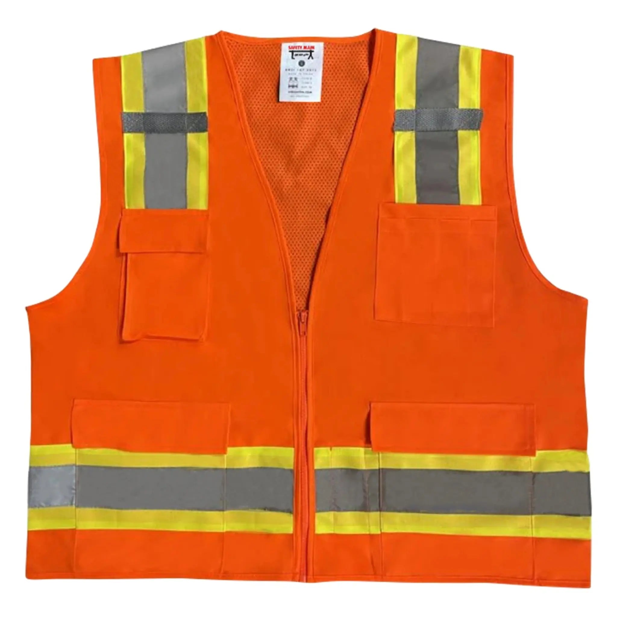 Safety Main 05TTSOZ Surveyor Vest, Class 2, Solid Front, Mesh Back, Hi-Vis Orange, Front Image