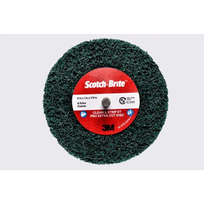 Scotch-Brite™ Clean and Strip XT Pro Extra Cut Disc, Shaft Mount, 2-ply, 4 in x 1 in x 1/4 in, A XCS, 10 per case