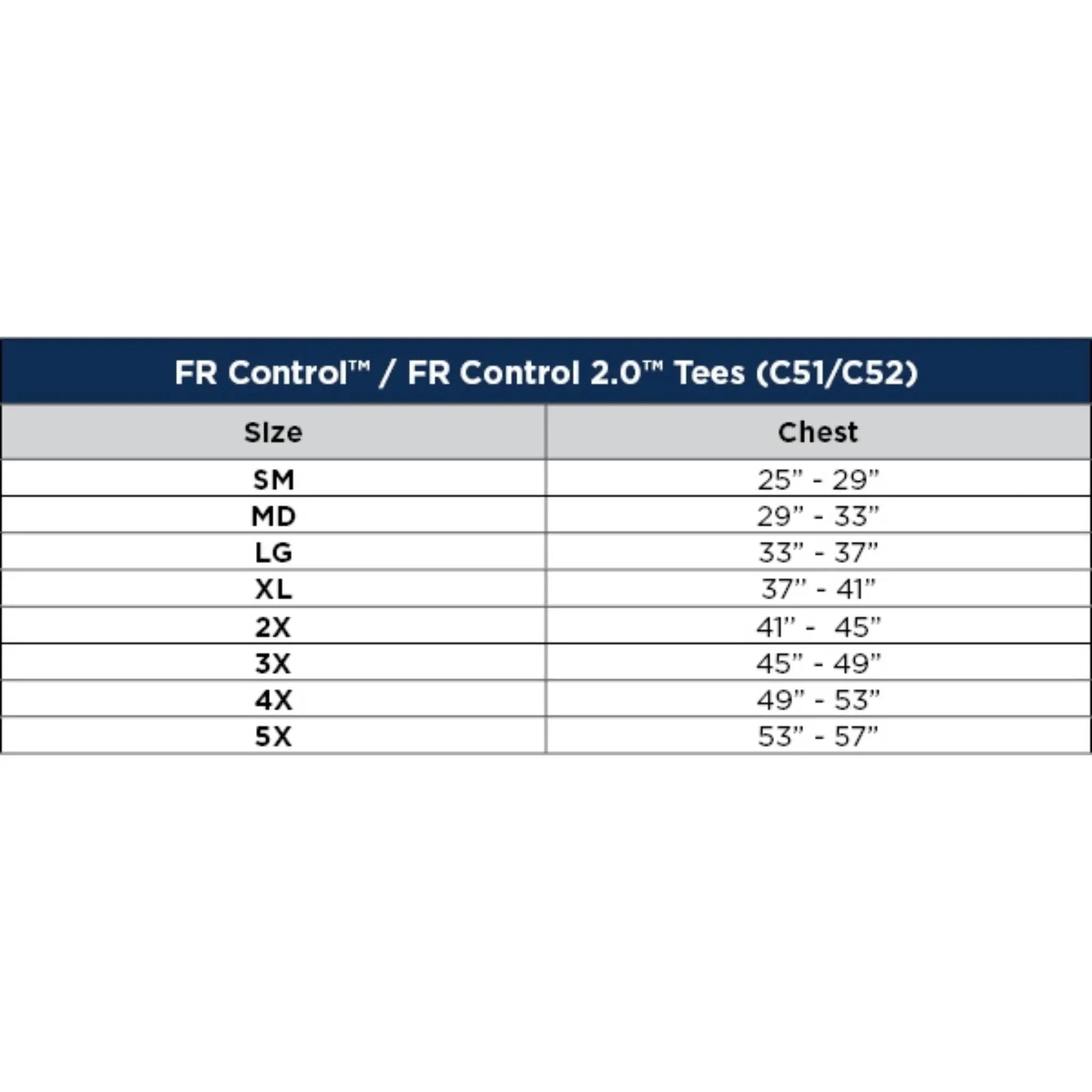 National Safety Apparel DRIFIRE C52FKSRLS FR Control LS Base Layer T-Shirt-Sizing-Chart