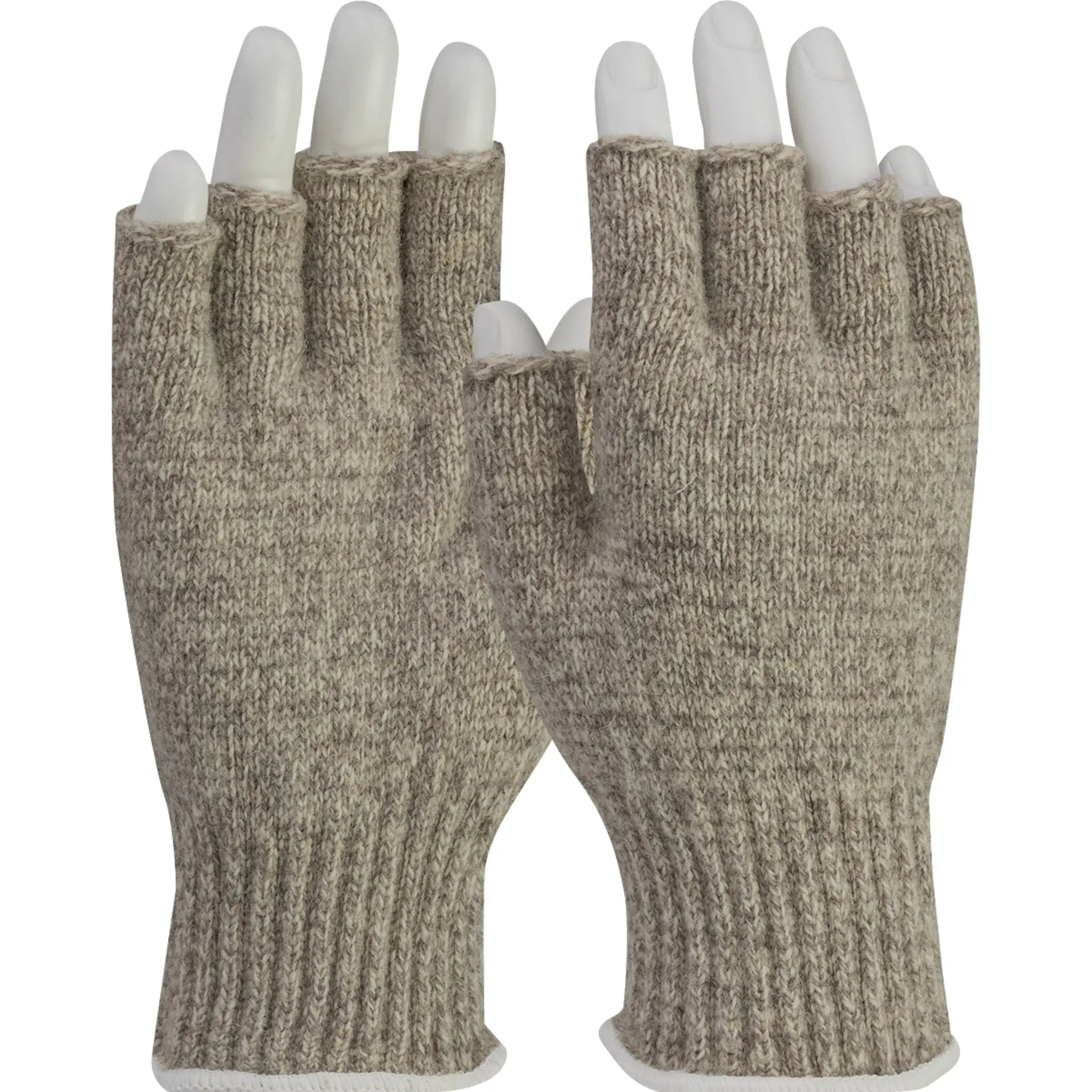 PIP 41-075L Seamless Knit Ragwool Glove - Half Finger, Beige, Large, 1 Dozen