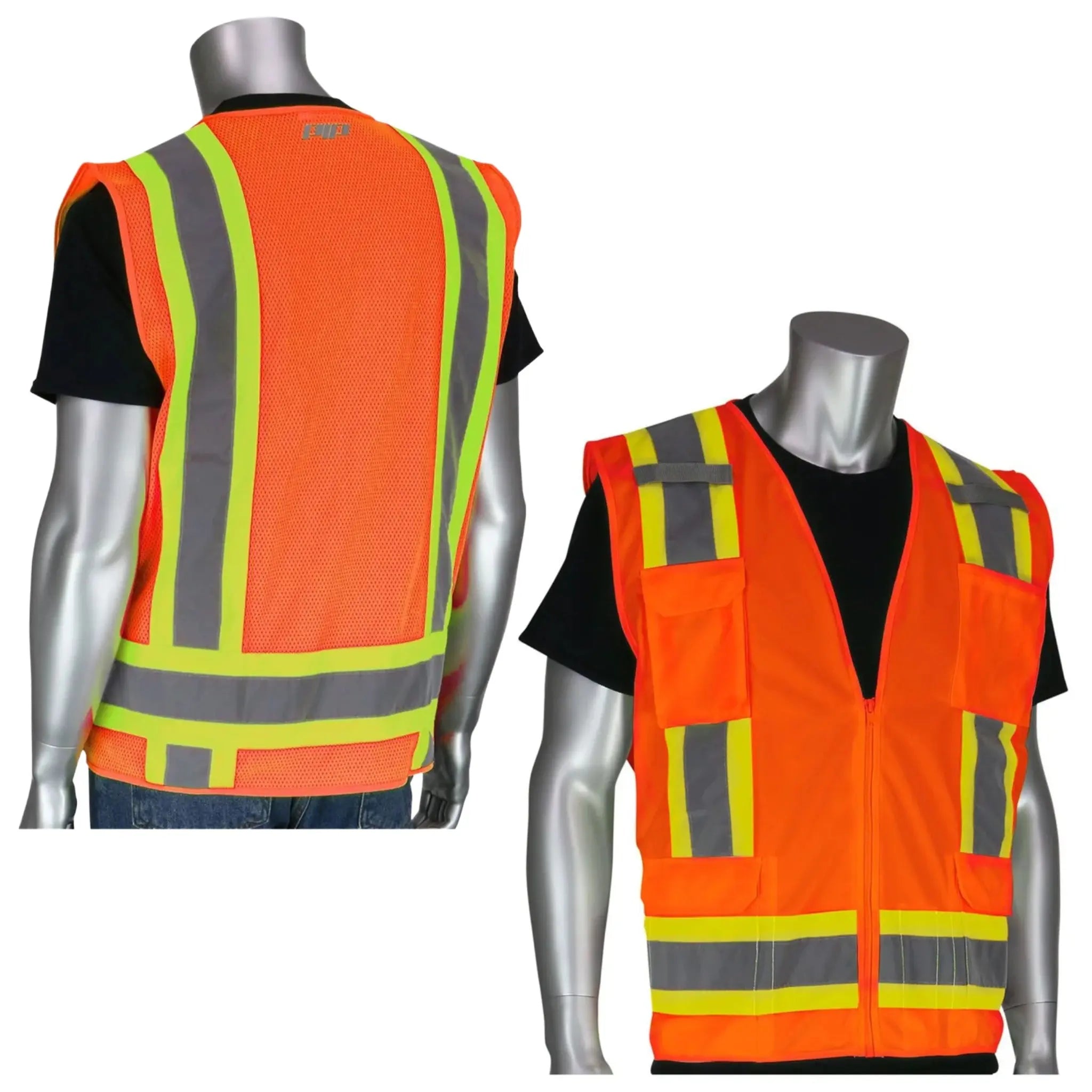 PIP 302-0500 ANSI Type R Class 2 Two-Tone Eleven Pocket Surveyors Vest, 1 Each