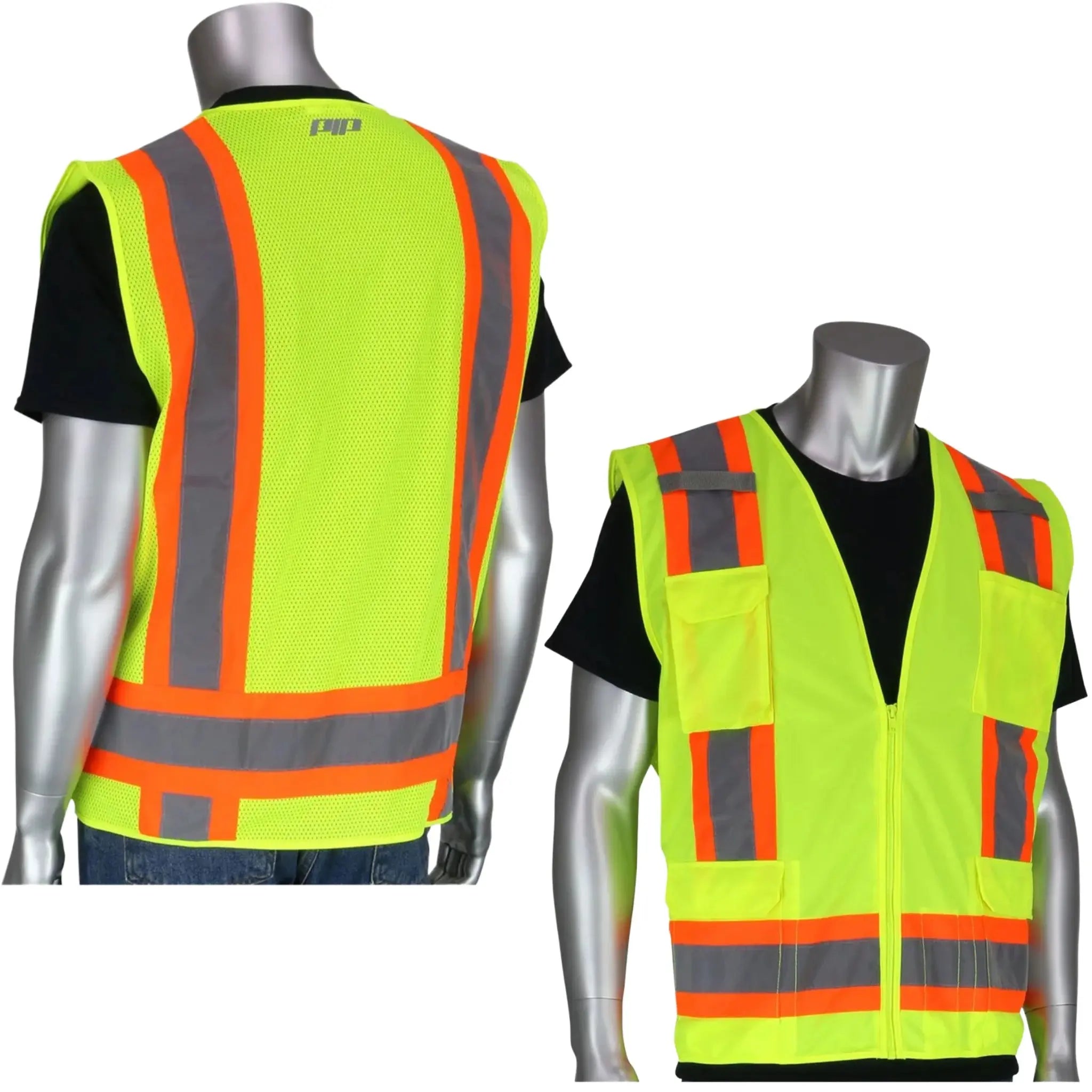 PIP 302-0500 ANSI Type R Class 2 Two-Tone Eleven Pocket Surveyors Vest, 1 Each