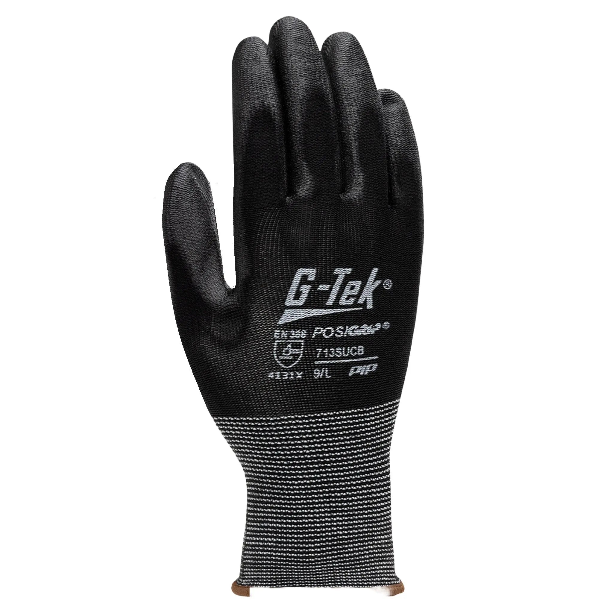PIP G-Tek 713SUCB PosiGrip Nylon Glove with Polyurethane Coated Flat Grip, Black, Back
