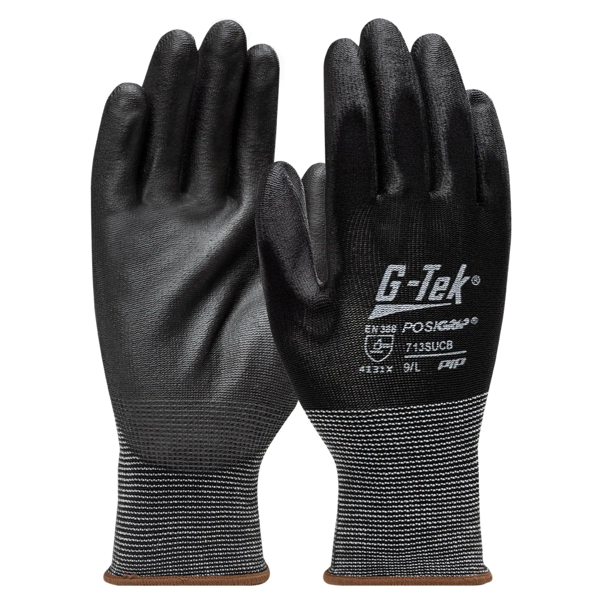 PIP G-Tek 713SUCB PosiGrip Nylon Glove with Polyurethane Coated Flat Grip, Black, Main Image