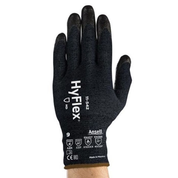 Ansell HyFlex 11-542 ANSI A7 Cut Resistant Work Gloves, Black, 1 Pair