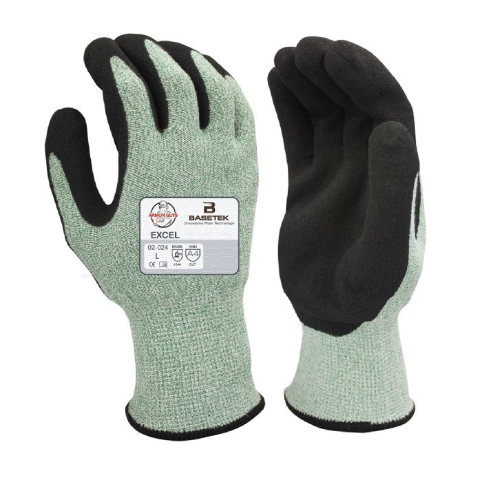 Armor Guys Basetek 02-024 HCT Micro Foam Nitrile Palm Coated Work Gloves, Green, Box of 12 Pairs