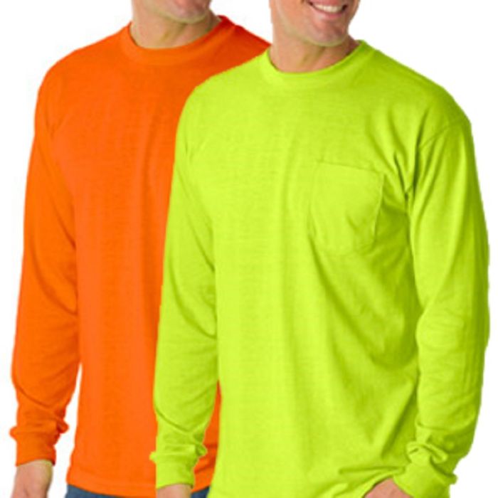 Bayside BA1730 50/50 Poly Cotton Blend Safety Pocket Long Sleeve T-Shirt, 1 Each