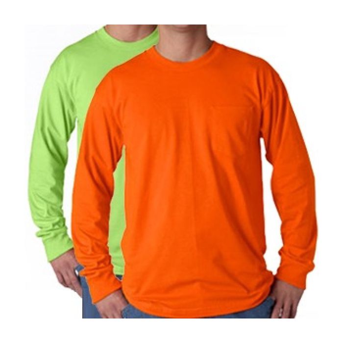 Bayco Safety Long Sleeve T-Shirt with Pocket 100% Cotton