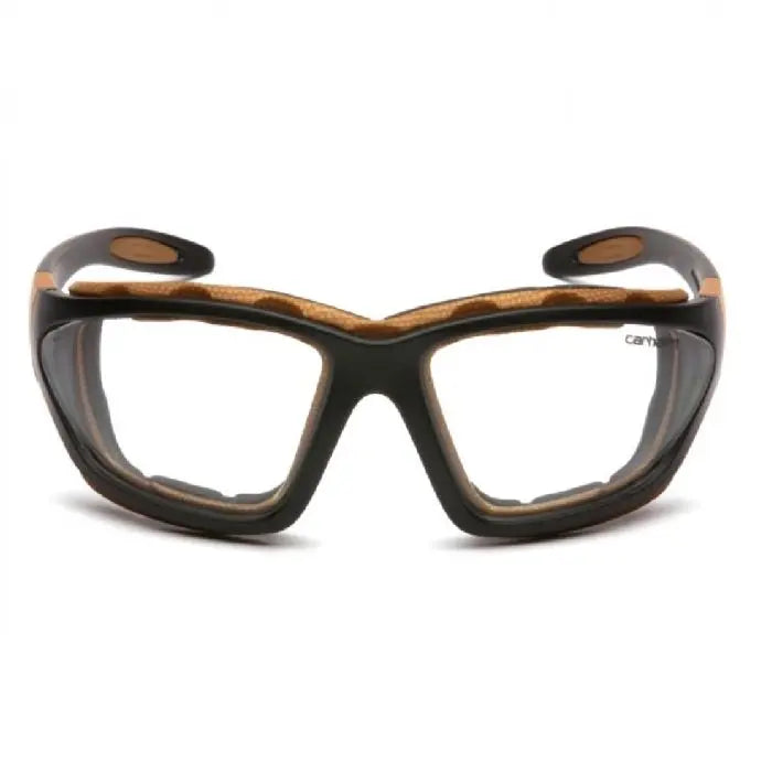 Pyramex Carhartt CHB410DTP Carthage Safety Glasses with Interchangeable Strap, Black and Tan Frame, Clear Lens, One Size, Box of 12