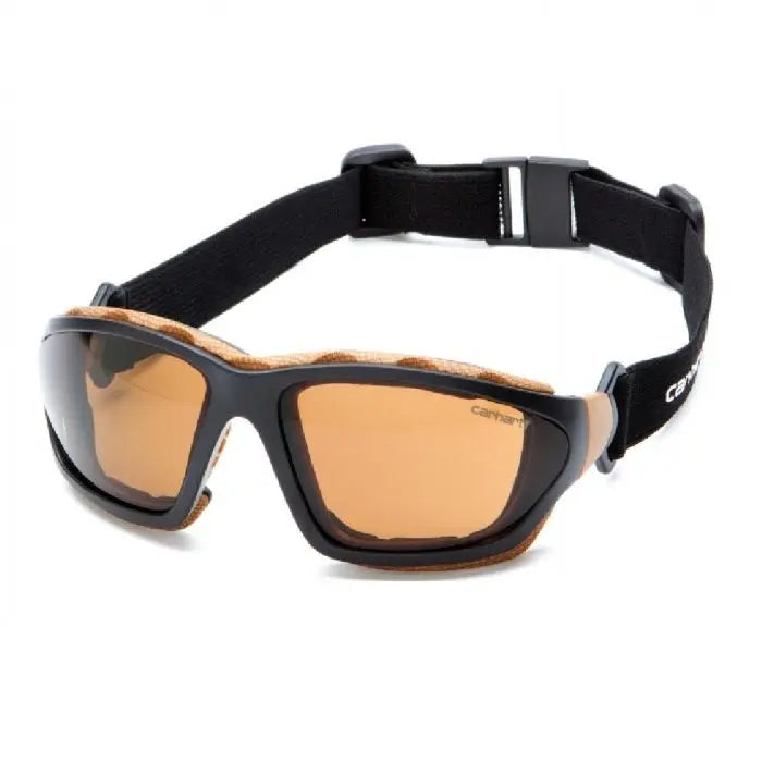 Pyramex Carhartt CHB418DTP Carthage Safety Glasses with Interchangeable Strap, Sandstone Bronze Lens, Black and Tan Frame, One Size, Box of 12