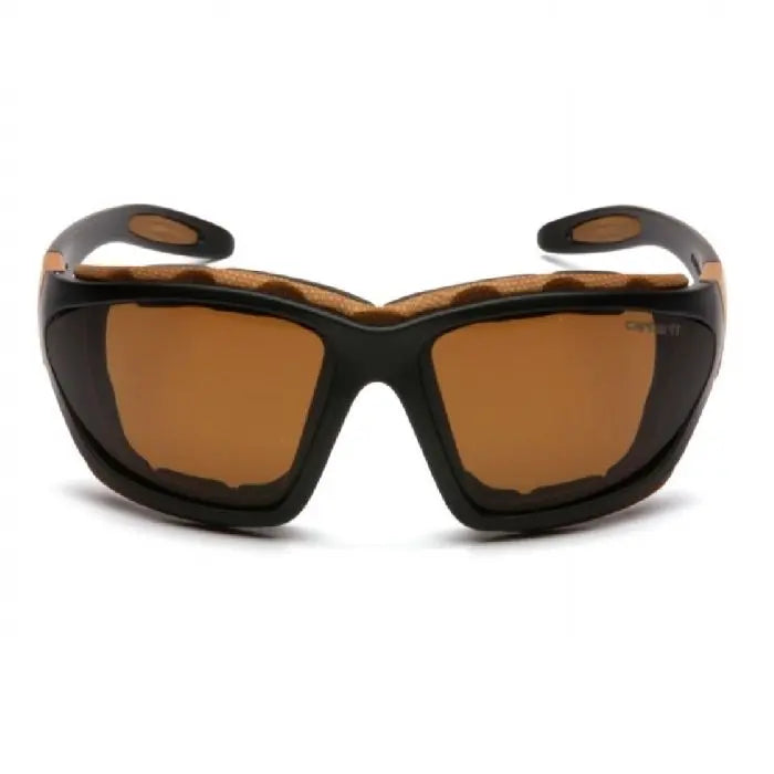 Pyramex Carhartt CHB418DTP Carthage Safety Glasses with Interchangeable Strap, Sandstone Bronze Lens, Black and Tan Frame, One Size, Box of 12