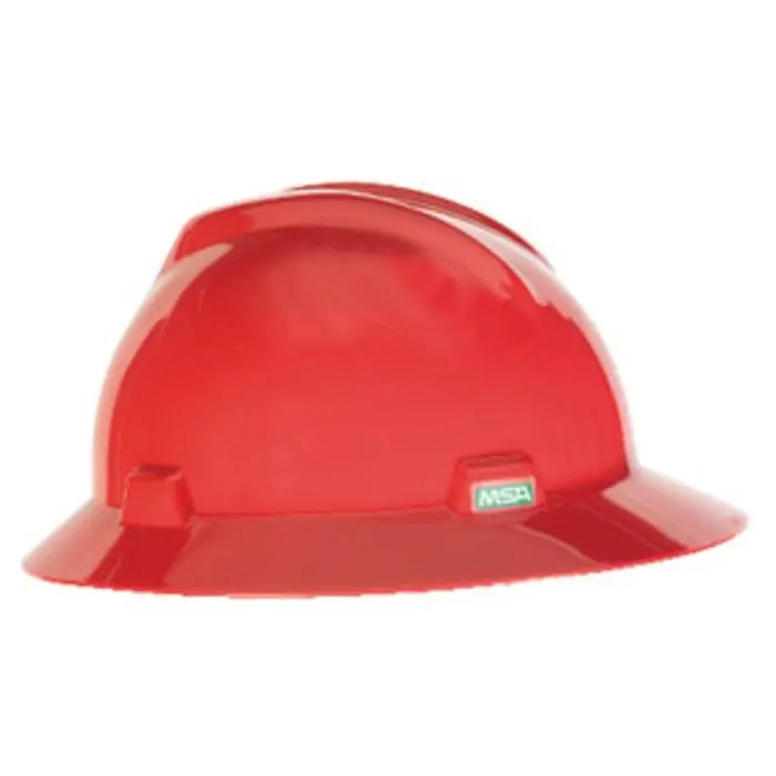 MSA Red V Gard Polyethylene Slotted Full Brim Hard Hat Fas Trac Ratchet Suspension (1 EA)