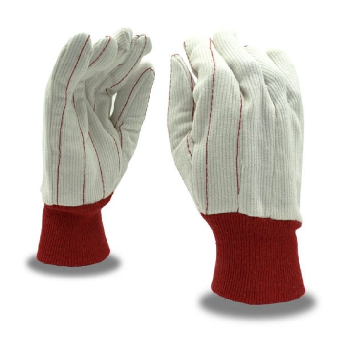 Cordova 2435CDR Corded Canvas Double Palm Gloves, Red, Large, Box of 12