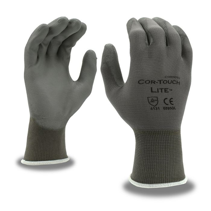 Cordova COR-TOUCH LITE 6895GL Nylon Shell PU Coated Gloves, Gray, Large, Box of 12