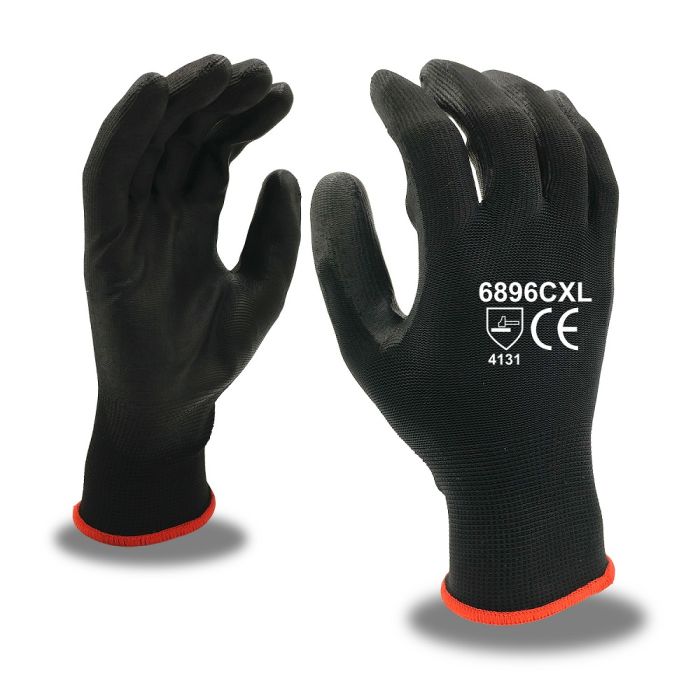 Cordova 6896CL Nylon Shell PU Coated Gloves, Black, Large, Box of 12
