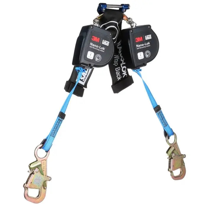 3M DBI-SALA 3100617 Nano-Lok Twin-Leg Self-Retracting Lifeline with Quick Connect, Web, Wrap Back, 8 ft., 1 Each