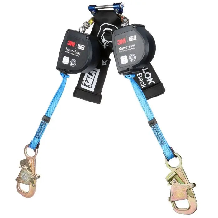 3M DBI-SALA 3100617 Nano-Lok Twin-Leg Self-Retracting Lifeline with Quick Connect, Web, Wrap Back, 8 ft., 1 Each