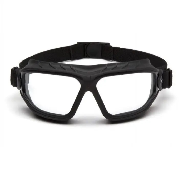 Pyramex Torser GB10010TM Safety Glasses with Black Strap, Black Frame, Clear H2Max Anti-Fog Lens, One Size, Box of 12