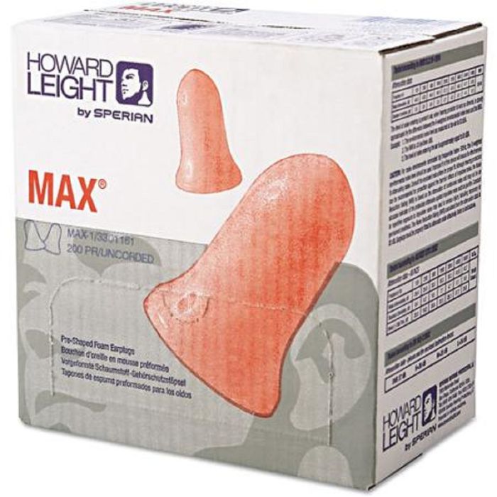 Honeywell Howard Leight MAXIMUM MAX-1 Single-Use NRR 33 Uncorded Earplug, Box of 200 Pairs