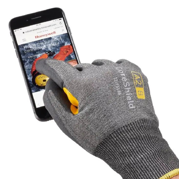 Honeywell CoreShield 22-7518B/8M Microfoam Nitrile Coating Cut Resistant Gloves with HPPE Gray Liner, Black, Medium, Pack of 10 Pairs