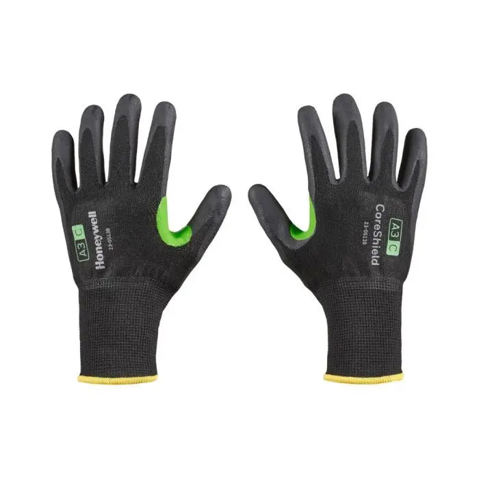 Honeywell CoreShield 23-0513B/9L Microfoam Nitrile Coating Cut Resistant Gloves with HPPE/Basalt Black Liner, Black, Medium, Pack of 10 Pairs