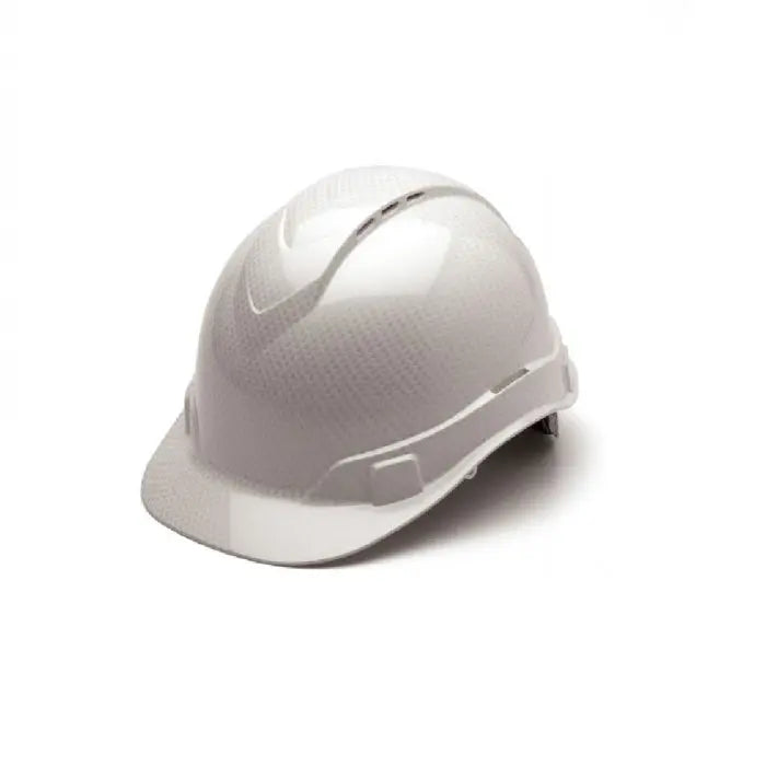 Pyramex Ridgeline HP44116SV 4 Point Vented Ratchet Cap Style Hard Hat with Graphite Pattern, Shiny White, One Size, Box of 16