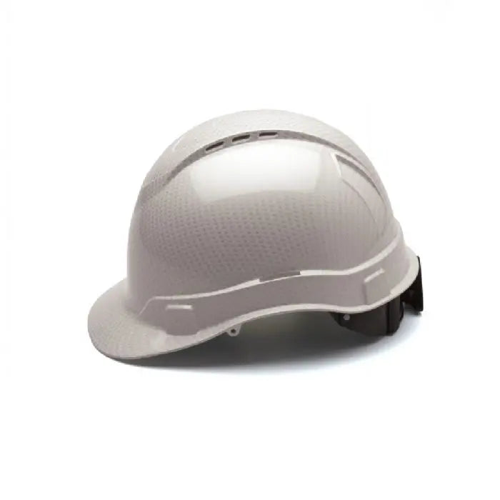 Pyramex Ridgeline HP44116SV 4 Point Vented Ratchet Cap Style Hard Hat with Graphite Pattern, Shiny White, One Size, Box of 16