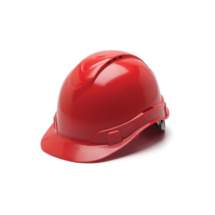 Pyramex Ridgeline HP44120V Cap Style Hard Hat, 4-Point Standard Ratchet, Vented, Red, 1 Each