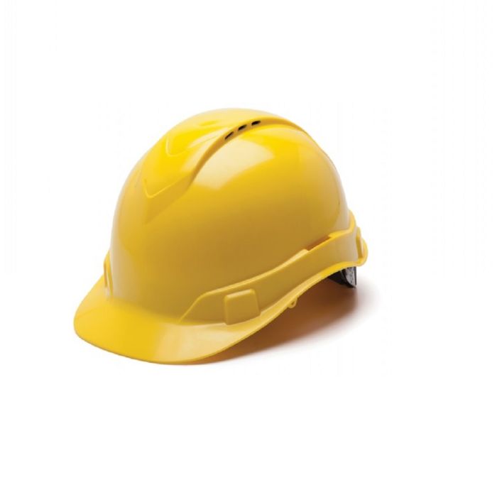Pyramex Ridgeline HP44130V 4 Point Vented Ratchet Cap Style Hard Hat, Yellow, One Size, Box of 16