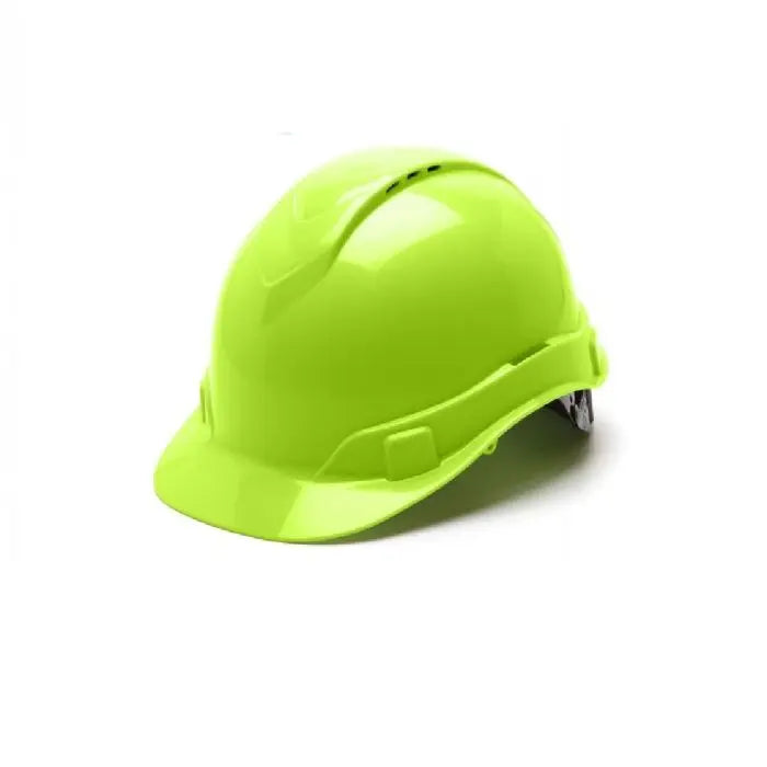 Pyramex Ridgeline HP44131V 4 Point Vented Ratchet Cap Style Hard Hat, Hi Vis Lime, One Size, Box of 16
