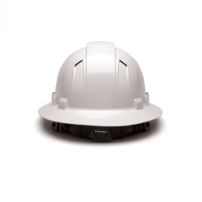 Pyramex Ridgeline HP54110V 4 Point Vented Ratchet Full Brim Hard Hat, White, One Size, Box of 12